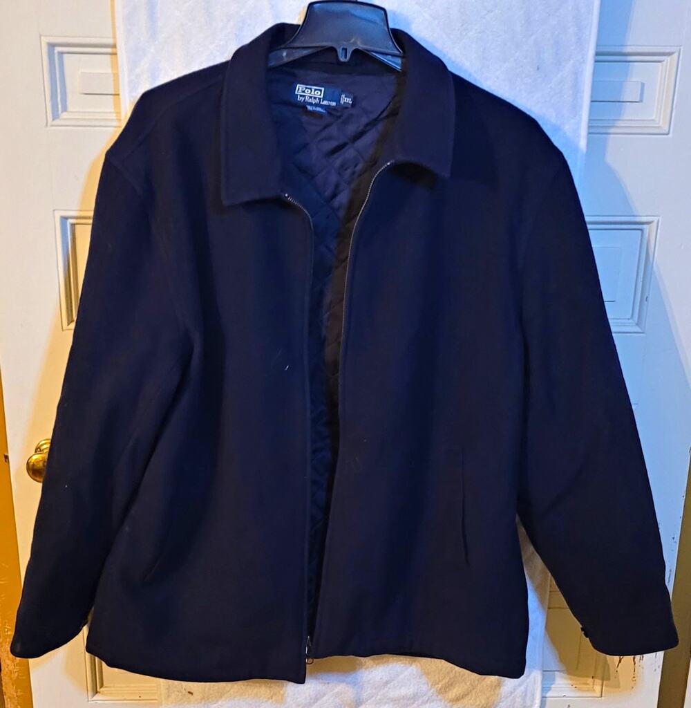 Polo Ralph Lauren Men's Full Zip Jacket, 2XL, Navy, Quilted Lined, Wool Blend